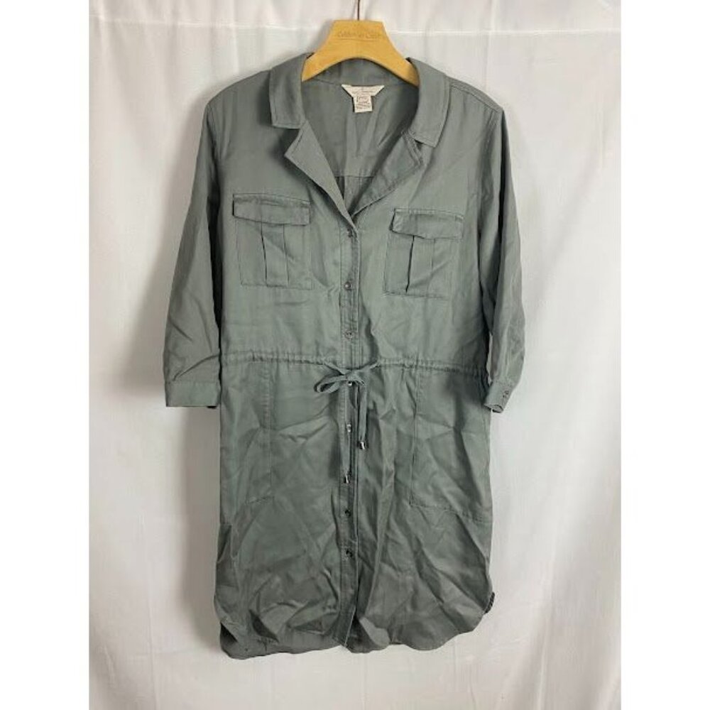 French Connection Army‎ Green 3/4 Sleeve Shirt Dress Women's Large.